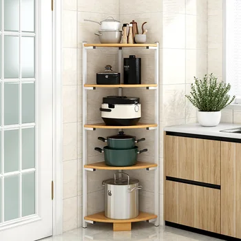 

Multi layer pot rack kitchen shelf organizer floor type corner storage rack household sector corner triangle storage rack