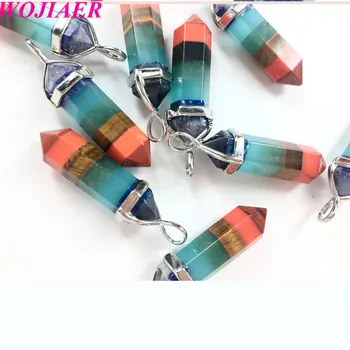 

WOJIAER Hexagon Shape Pendant Natural Stone 7 Chakra Pendants for Women Men Yoga Reiki Healing Bead Fashion Jewelry PD9003