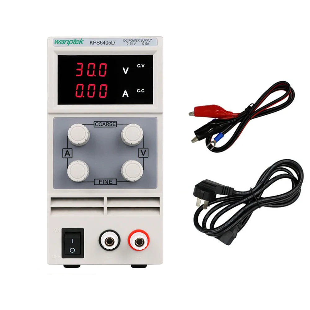 

WANPTEK Adjustable Mini DC Power Supply Output 0-64V/0-5A Manostat High Precision Double Display Switch Regulated Power KPS6405D