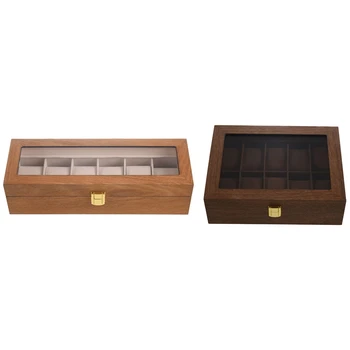 

2 Pcs Retro Wooden Watch Display Case Jewelry Collection Storage Watch Organizer Box ,Water Willow & Black Walnut Color