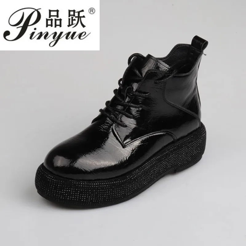 

2019 Round Toe Bandage Crystal Patent Leather Casual Personality Women Short Boots Thick riding boots