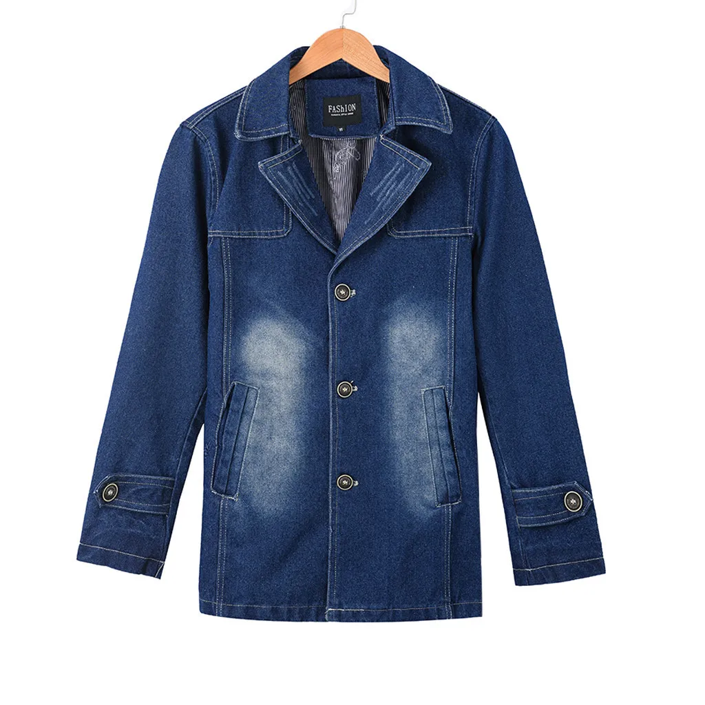 Мужские куртки 2019 теплые джинсовые верхняя одежда узкий длинный плащ пальто на