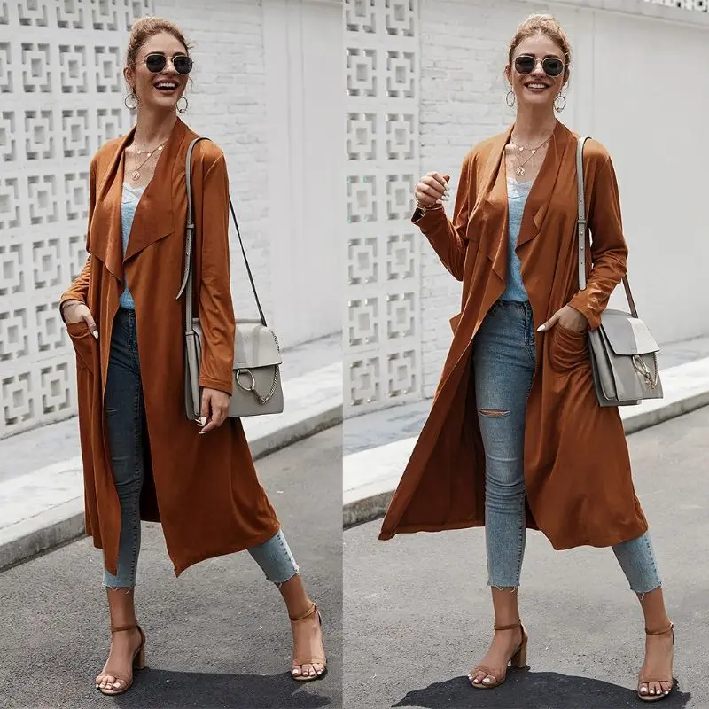 Women Long Wind Coat Ladies Thin Windbreaker Slim Jacket Cardigan Trench Coats