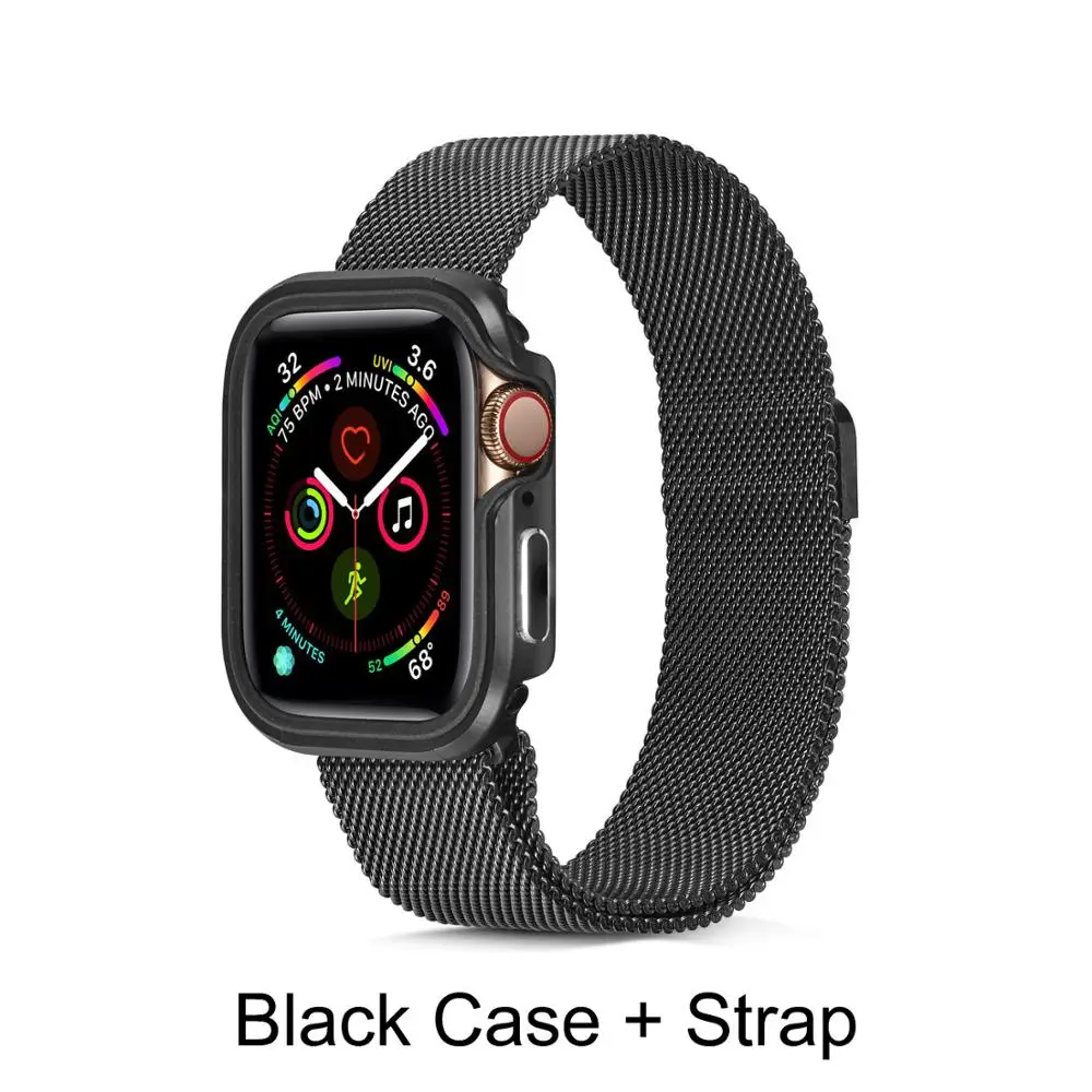 Для Apple Watch Series 5 4 40/44 мм Чехол Премиум Алюминий+ TPU бамперная рама чехол Series 5 браслет для часов «Миланская петля ремешок на запястье браслет - Цвет ремешка: Set-Grey