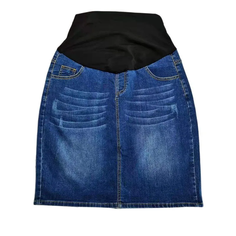 Emotion Moms Good Stretch Foldable Waist Band Pregnant Jean Women Maternity Denim Skirt High Waist Skirt Plus Size S to 4XL