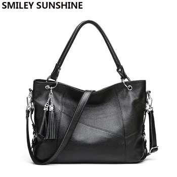 

100% Soft women genuine leather bag female fashion winter bag woman big shoulder bag black leather handbag hobo ladies hand bag