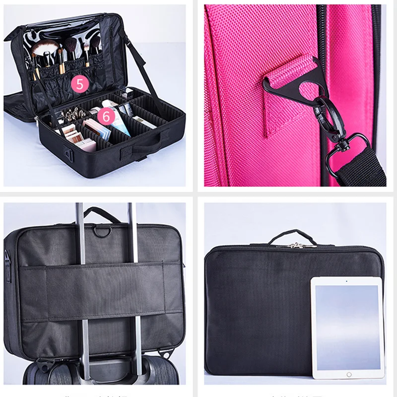 Fashion Women Favorite 3 Layers Large Capacity Solid Color Cosmetic Bag Storage Cosmetic Handbag With Strap BS88