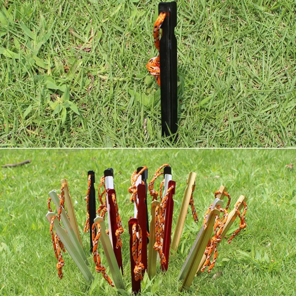 10pcs 18cm Tent Peg Nail 700I Aluminium Alloy Stake with Rope Camping Equipment Outdoor Traveling Tent Building drop shipping