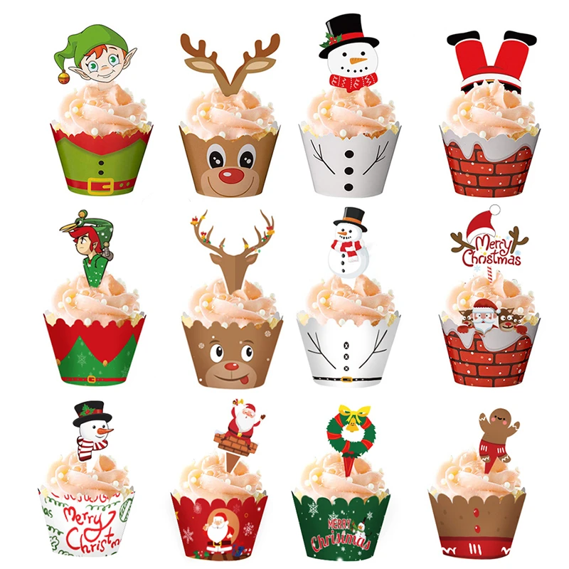 22ケーキデコレーション 12個 メリークリスマス スノーマン Santalaus カップケーキパッケージ 新品 Cake Decorating Supplies Aliexpress