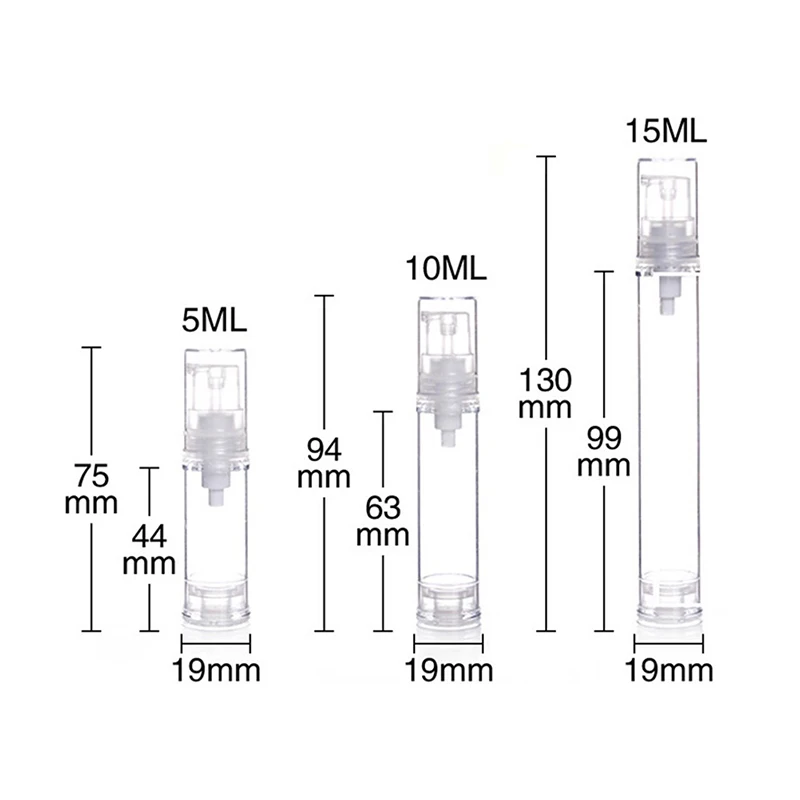 Дорожная Косметическая упаковка 1 шт. 5/10/15 мл пустая безвоздушная пластмассовые бутылки с помпой давления вакуума эмульсии с лосьон насос