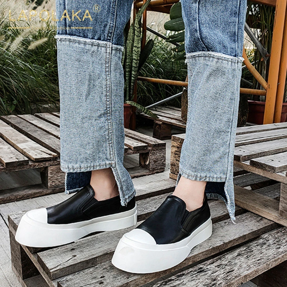 

Lapolaka 2020 Hot Sale Platform PU PU Rubber Poly Urethane Round Toe Slip-On Solid Shallow Spring/Autumn True To Size Casual