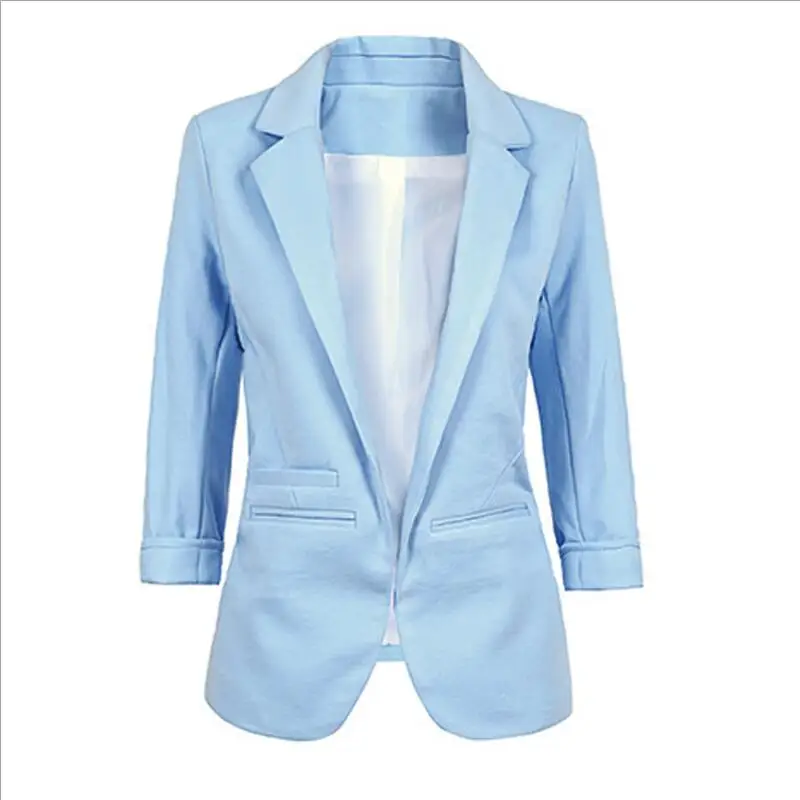 Light Blue Женский Большой размер желтый блейзер Feminino формальная куртка Женский Белый Блейзер Женский синий женский костюм офисный женский - Цвет: Light Blue