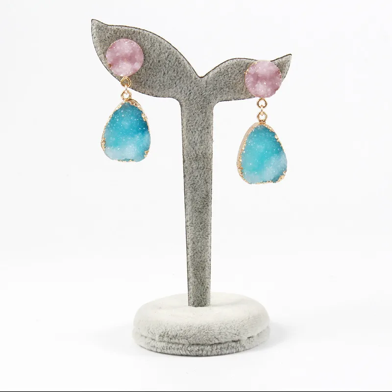 1 (Fashion Druzy Pink Resin Earrings Water Drop Earrings For Women Jewelry Pendientes Mujer Gifts For Women Accessories