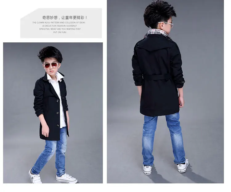 boys spring jackets new kids clothes long section hooded kids trench jacket letter printed hooded boys windbreaker coat