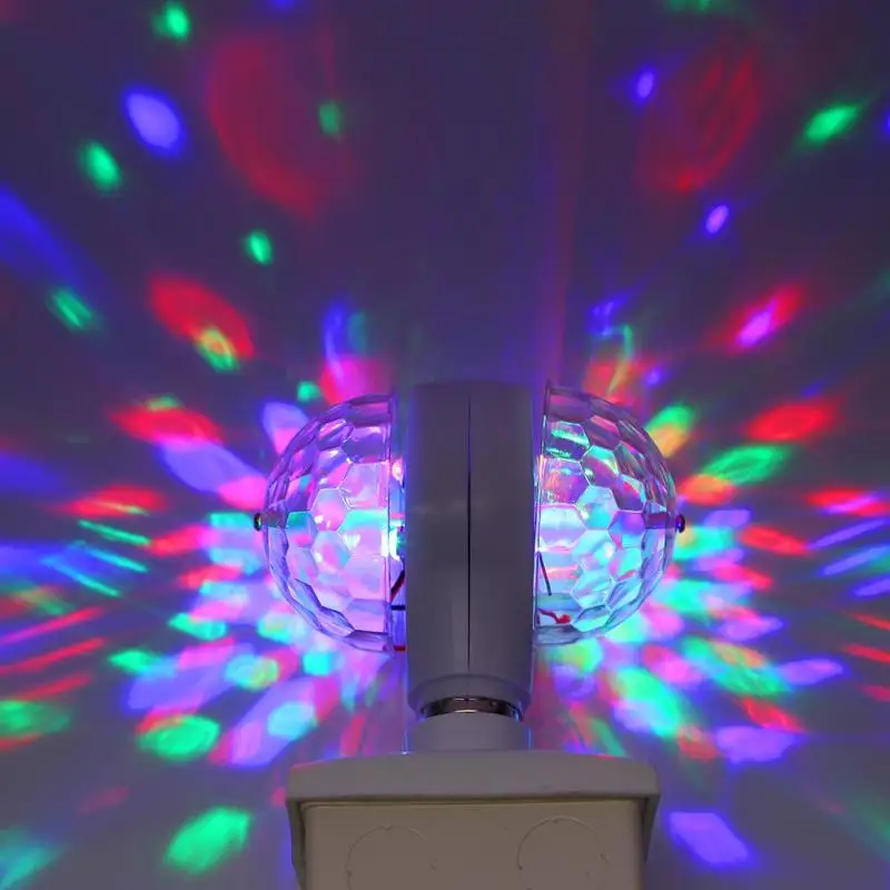 E27 3W двуглавый RGB светодиодный светильник с вращающимся хрустальным магическим шаром