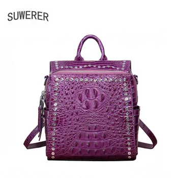 

Sale Genuine Leather Women Bags Fashion Luxury Backpack High Quality Leather Backpack Crocodile Pattern