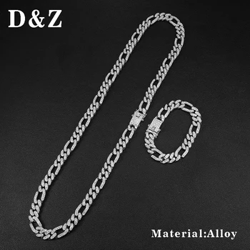 

D&Z 1 Set Hip Hop Iced Out Cuban Link Micro Paved Cubic Zircon Miami Cuban Link Chain Necklace For Men Rock&Roll Jewelry