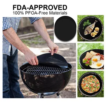

24 cm Round Teflon BBQ Grill Mat Reusable Kitchen Mesh Non-stick Grilling Mesh Mat Barbecue Liner Outdoor BBQ Accessories