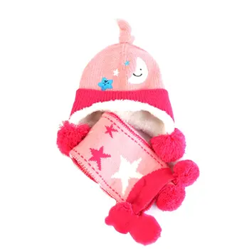 

Cute Plus Velvet Infant Hats Knitted Warm Rabbit Round Machine Cap Protects Ear Bonnet Baby Winter Caps Scarf Suit