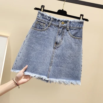 

High-Waist Jean Skirt Women's Spring and Summer New Korean Version of Skirt Size A- Line High Waist Skirt S-5xl