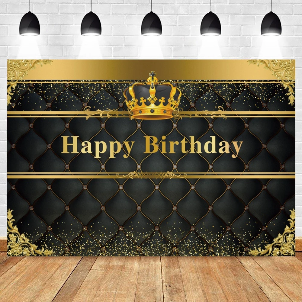 

Golden Crown Black Headboard Baby Birthday Party Photography Backdrop Vinyl Photographic Background For Photo Studio Photozone