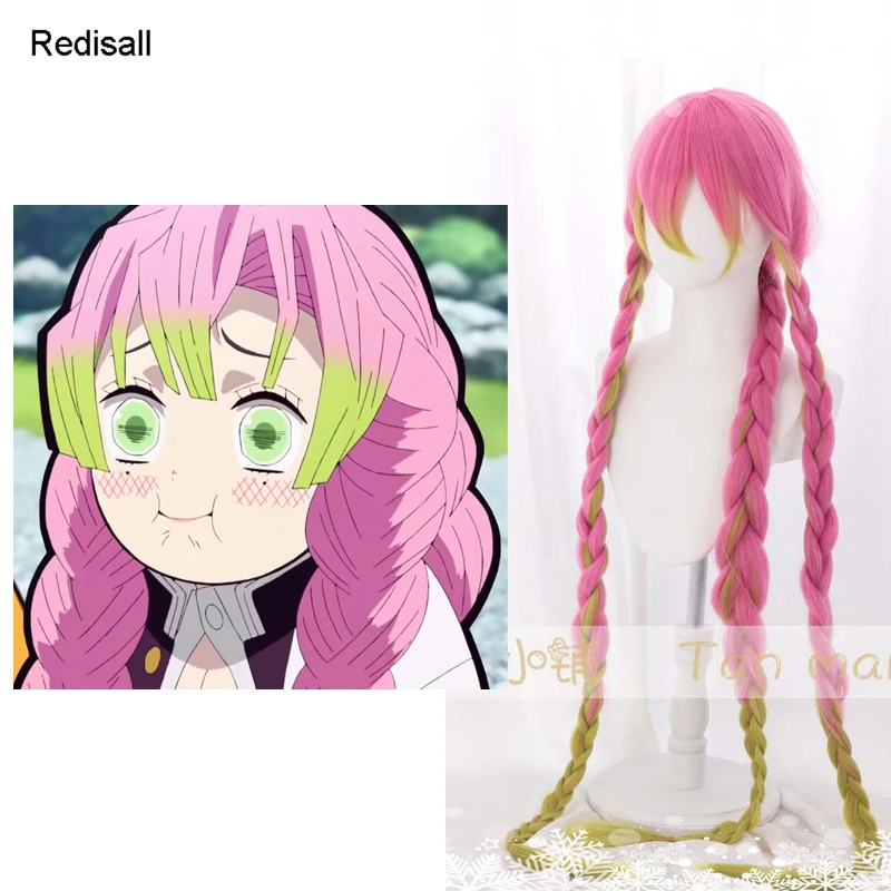

Kimetsu no Yaiba KimKanroji Mitsuri Wig Blade of Demon Slayer Synthetic Hair Mixed Pink Green Halloween Cosplay Hair Braids
