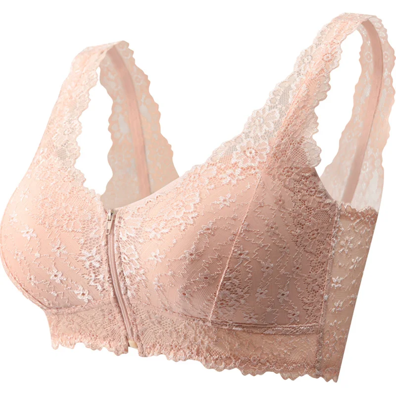 Fashion Soft Plus Size Sexy Bra Female Elastic Comfortable Bra Vest Front Zipper Push Up Bra Full Cup Lace Underwear 1PC