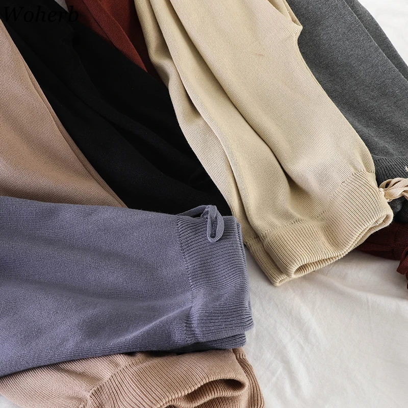 

Woherb 2019 Autumn Wide Leg Pants Women Korean Loose Knitted High Waist Trousers Ladies Warm Soft Elastic Waist Casual Pants