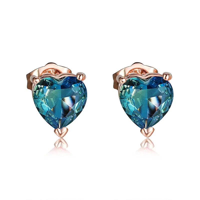 blue Jellystory, Винтажные серьги-гвоздики, 925 серебро, ювелирное изделие, в форме сердца, топаз, серьги с драгоценным камнем для женщин, свадебные подарки - Цвет камня: blue