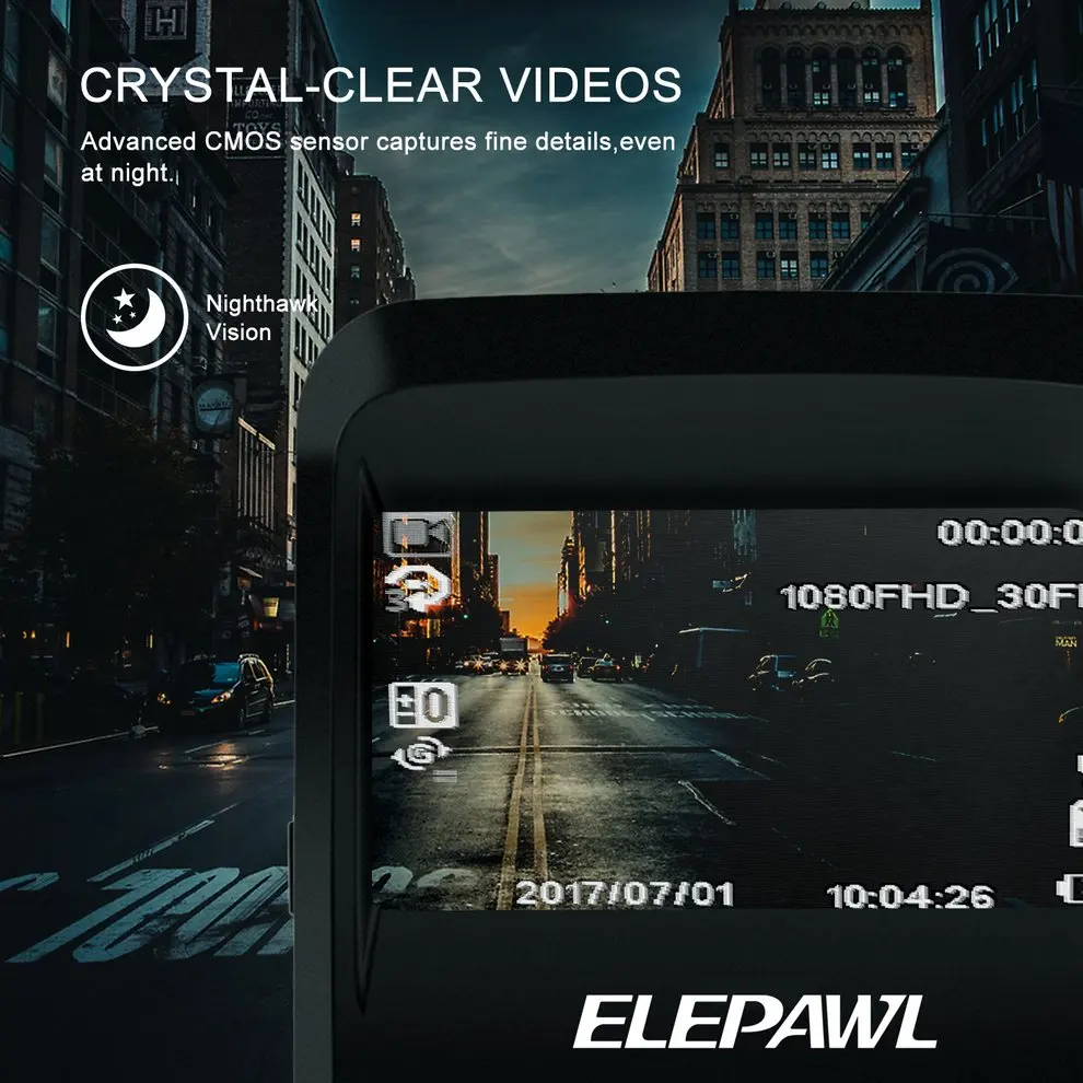 Elepawl HD 1080P Автомобильная камера для вождения видео регистратор ...