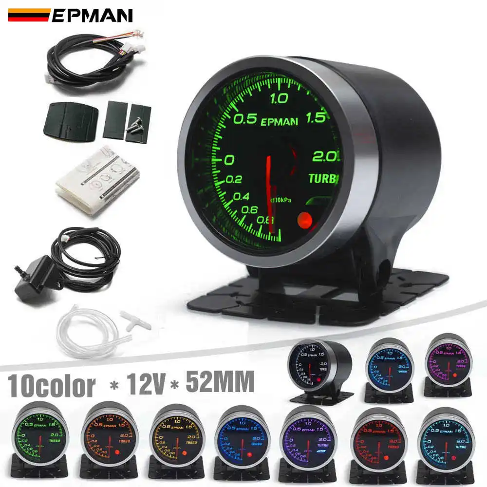 EPMAN 2&quot 52mm 10 Color LED Backlights Smoke Face Bar Turbo Boost Gauge Meter w Sensor Mount Bracket Cup Holder EPXX707 | Автомобили и
