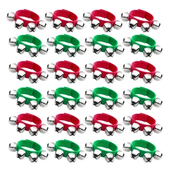 

Hot HG-24 Pieces Band Wrist Bells Bracelets Jingle Musical Ankle Bells Rhythm Instrument Percussion Party (Red, Green)