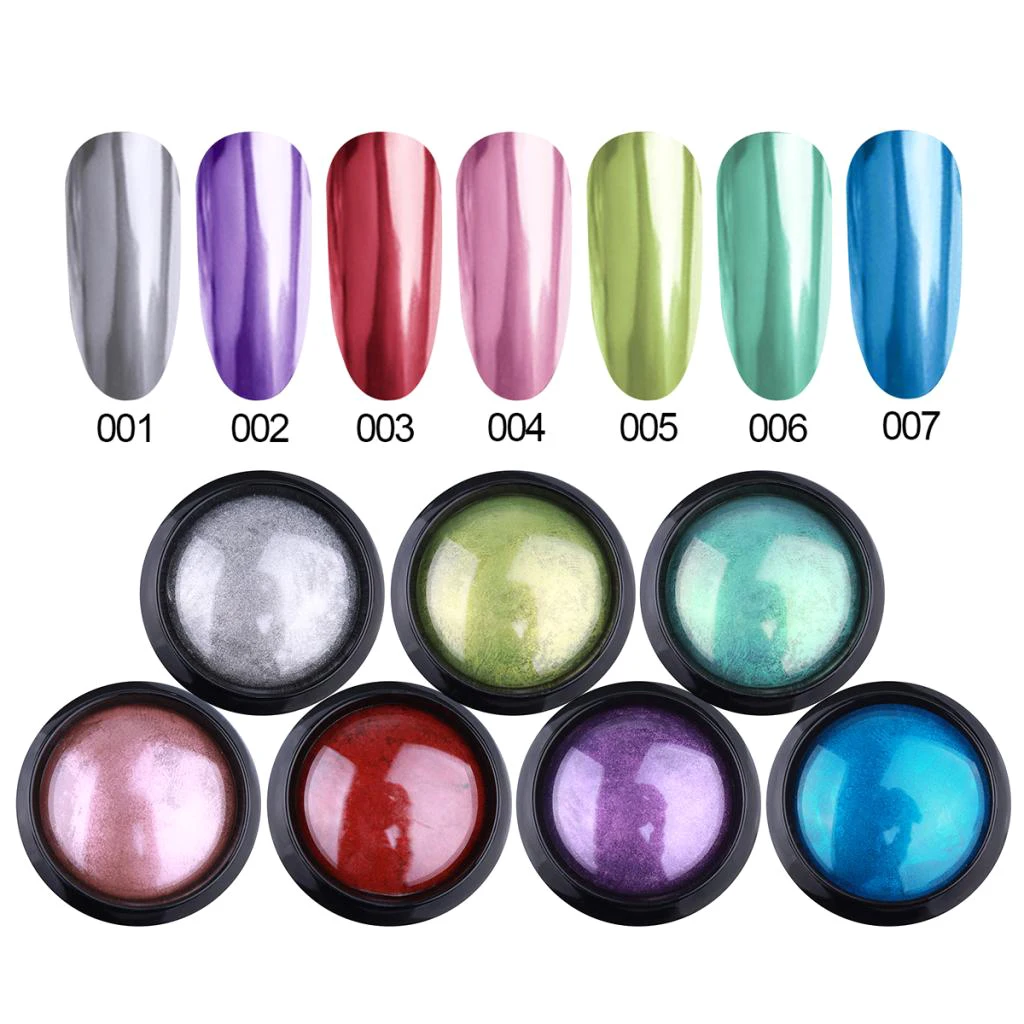 7Pcs Nail Art Shinning Color Changing Mirror Powder Rainbow Chrome Manicure Pigment Nail Powder Dust