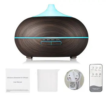 

550ml Remote Control Ultrasonic Air Humidifier Aroma Essential Oil Diffuser with Wood Grain 7 Color Changing LED Lights