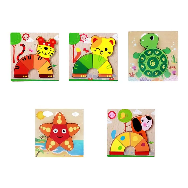 5Pcs Sterescopic деревянная обучающая игрушка-головоломка мультфильм образовательная игрушка комбинированная головоломка для детей Домашние товары для сада(смешанный стиль