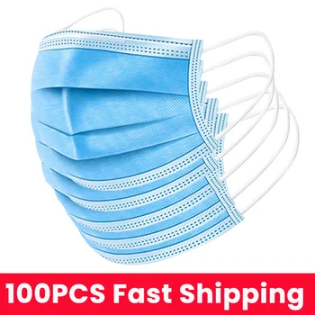 

100pcs Disposable Filter mask 3 layer meltblown cloth adult breathable dust-proof Sunscreen Earloops nasal mask Fast Shipping