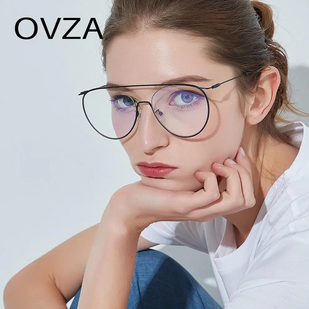 OVZA овальная оправа для очков женские модные очки с прозрачный объектив металлические оправы S6028