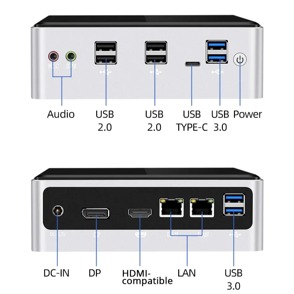 XCY Fanless Mini PC Intel Core i7 4500U i5 5300U i3 7100U 300M WiFi Gigabit  Ethernet VGA HDMI Display Windows 10 Linux HTPC