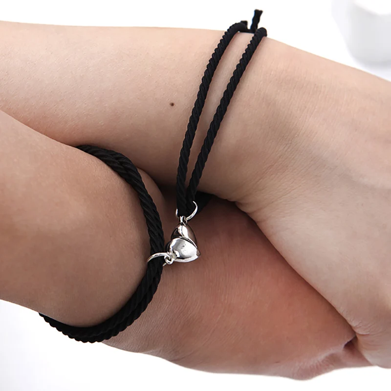 Pulsera magnética de acero inoxidable con colgante de corazón de amor para parejas, brazalete de cuerda trenzada, joyería magnética