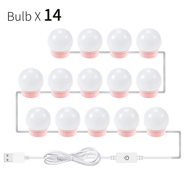 14 Bulbs Pink CanLing светодиодный светильник 12 В для макияжа, зеркальный светильник, голливудский туалетный светильник, бесступенчатый настенный светильник с регулируемой яркостью 2, 6, 10, 14 ламп, комплект для туалетного столика - Испускаемый цвет: 14 Bulbs Pink