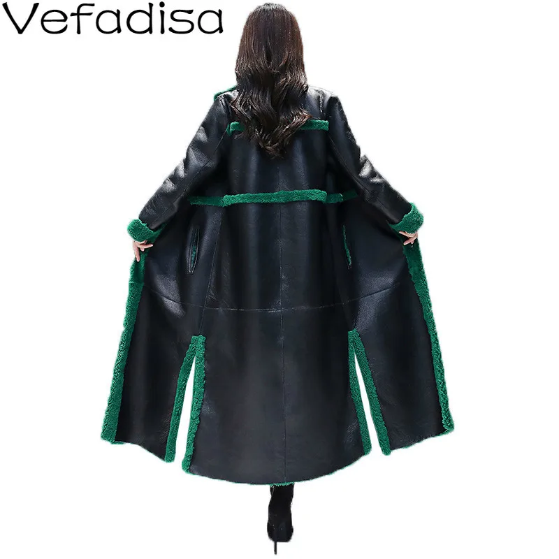

Vefadisa Thick PU Leather Coat Long 2019 Winter Positive And Negative Two Clothes Warm Stand Collar Leather Coat Woman QYF1005