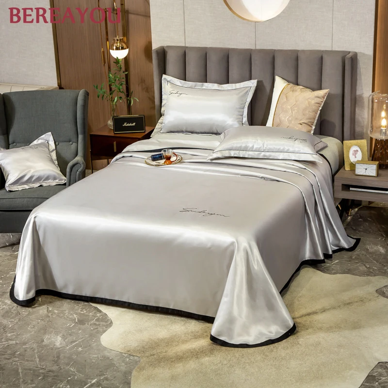 

3PCS Bed Sheets Set Ice Silk Mat Summer Foldable Flat Bed Sheet and Pillowcase Queen size Adult Solid Mattress Cover Bedding