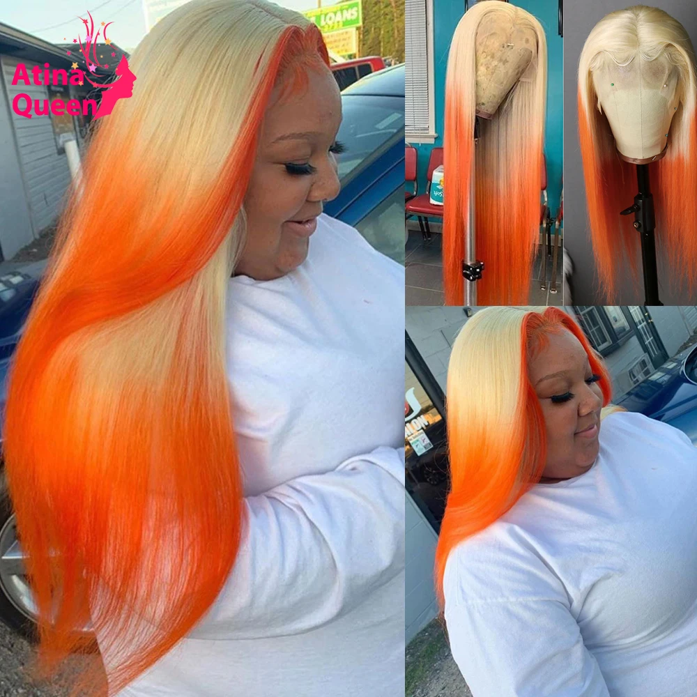 Ombre Orange 613 Blonde Lace Front Wig Human Hair Hd Transparent Frontal  Wig Colored Remy T Part Closure Wig For Black Women - Lace Wigs - AliExpress