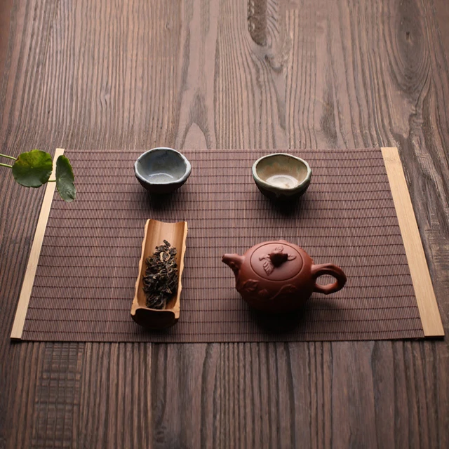 Új Természetes Bambusz Asztali Szőnyeg Tea Étkező Forró Szigetelt Futó Japán Stílusú Szövött Placemat Coaster Cup Pad - Image 3