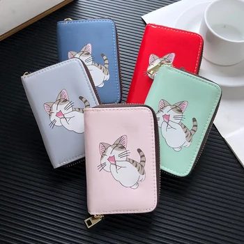 

2019 New Cute Cartoon Cat Women Girl Credit ID Card Holder Case Extendable Bag Metal Zipper Coin Purse Carteira Feminina Mujer