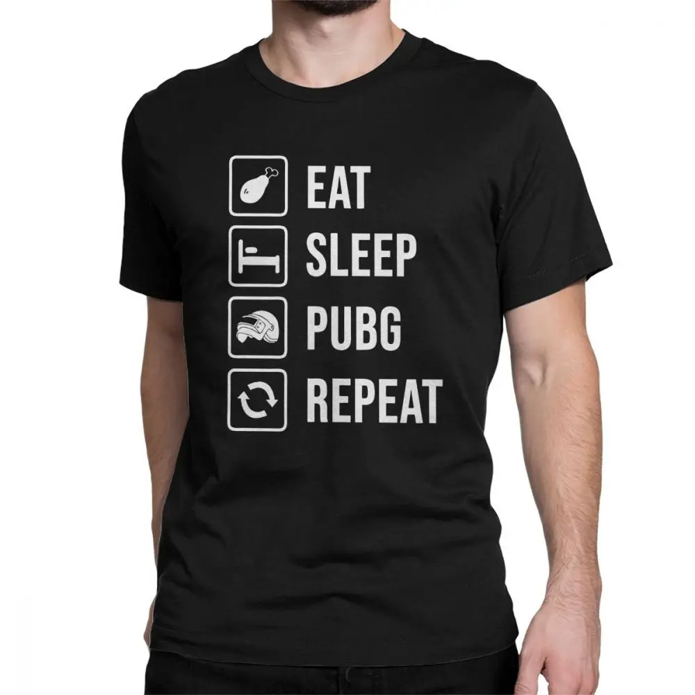 Футболка мужская хлопковая с коротким рукавом и надписью Eat Sleep PUBG Repeat |