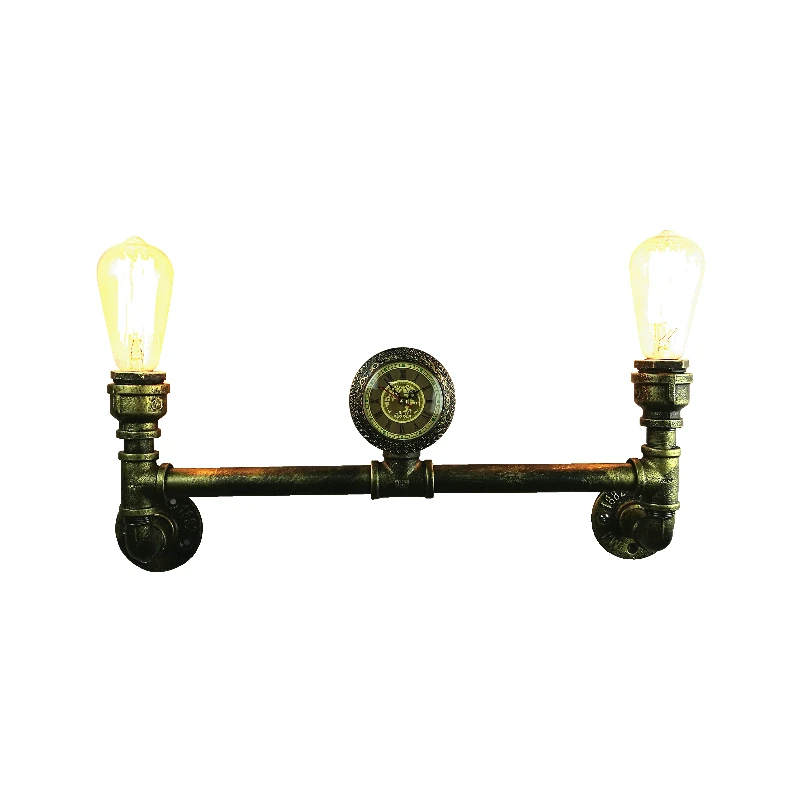 

Aged Steel Pipe lighting Industrial water pipe Wall lamps black or brass finished 110V/220V E27 2-arm iron Edison Bulb Sconce