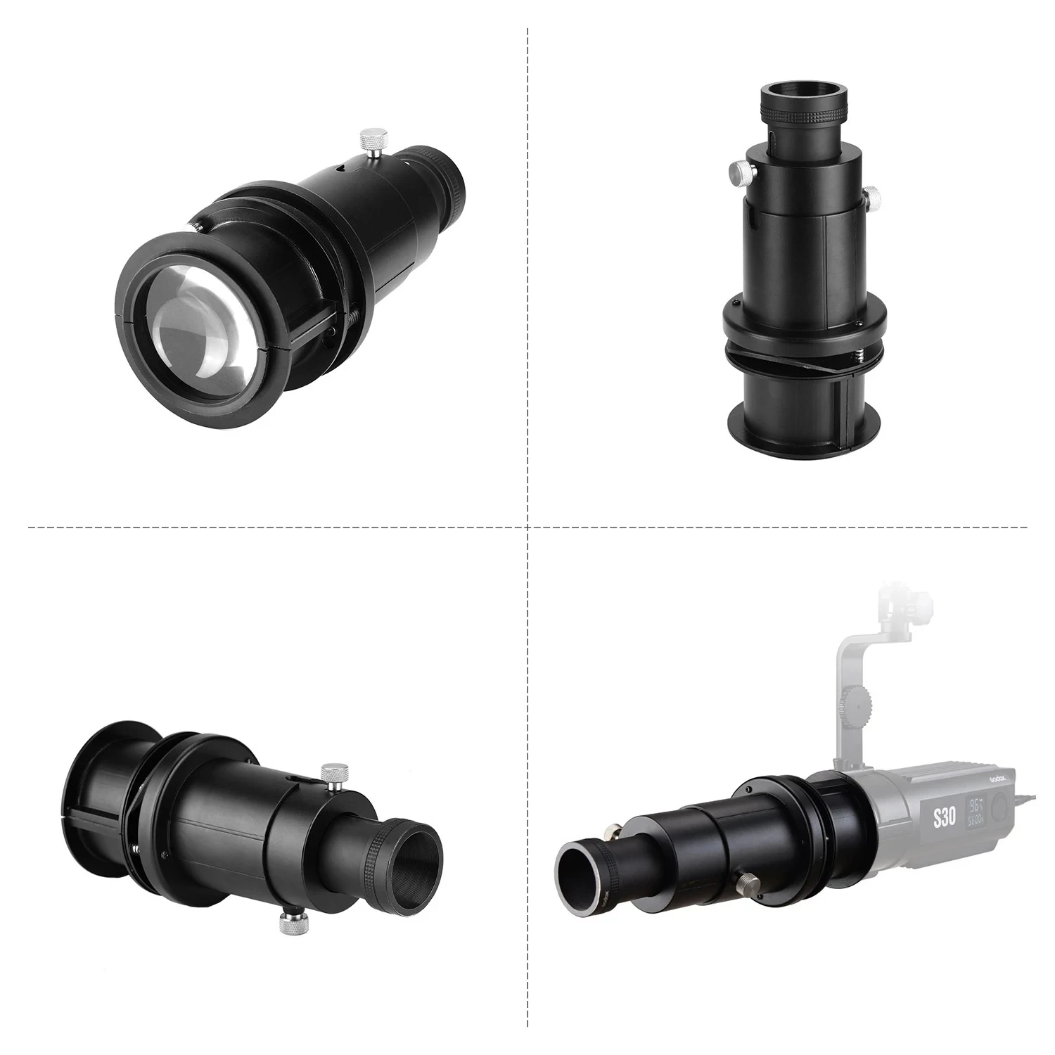 thumbnail interactive-video image 1 of Godox SA-P Projection Attachment With 85mm Lens For S30 LED Video Light - Creative Lighting Effects 1 of 5