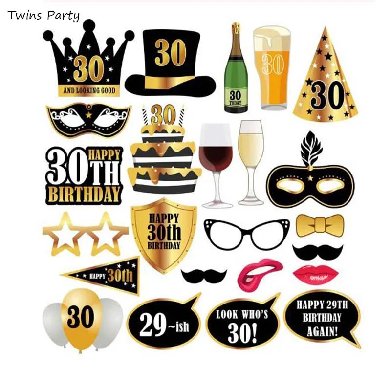 Близняшки вечерние 24 шт 30/40th/50/60th счастливый день рождения фото стенд реквизит маска; фотобудка 30th год День рождения украшения