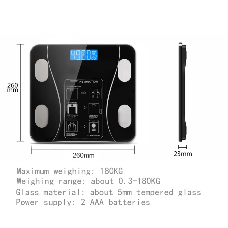 Electronic Weight Scal Fat Glass Smart LCD Display Weighing Digital Major Display Body Data Bone Mas Water BMI Healty Balance